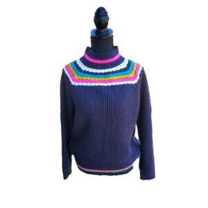 SUETER Black mock neck sweater with colorful design Medium